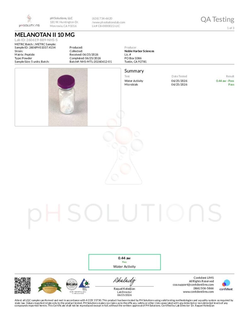 2606PHS1037.4154 – Noble Harbor Sciences – MELANOTAN II 10 MG