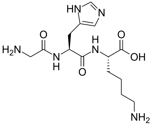 Glycyl-L-Histidyl-L-Lysine molecular structure diagram, chemical structure illustration for research reference