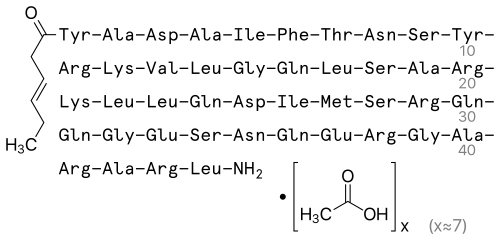 Tesamorelin molecular structure diagram, chemical structure illustration for research reference