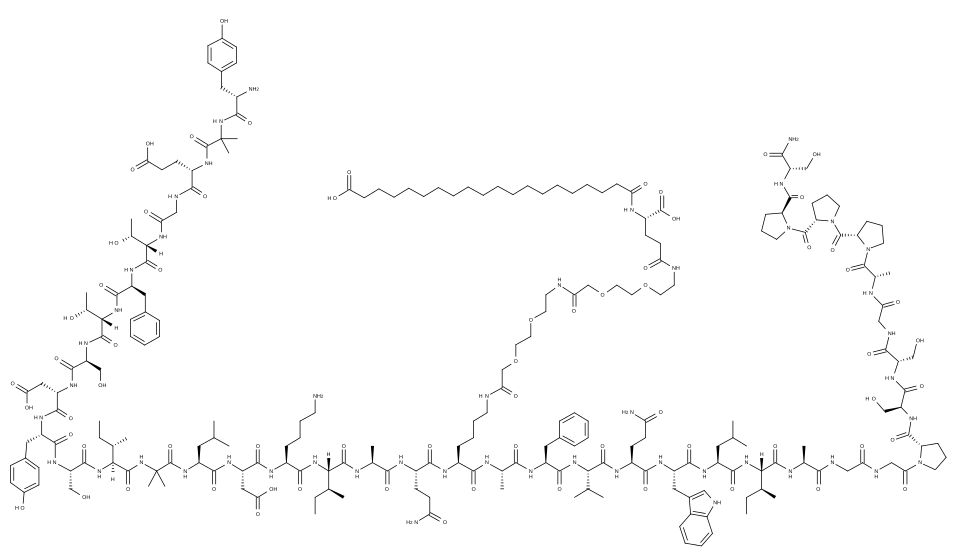 Tirzepatide molecular structure diagram, chemical structure illustration for research reference